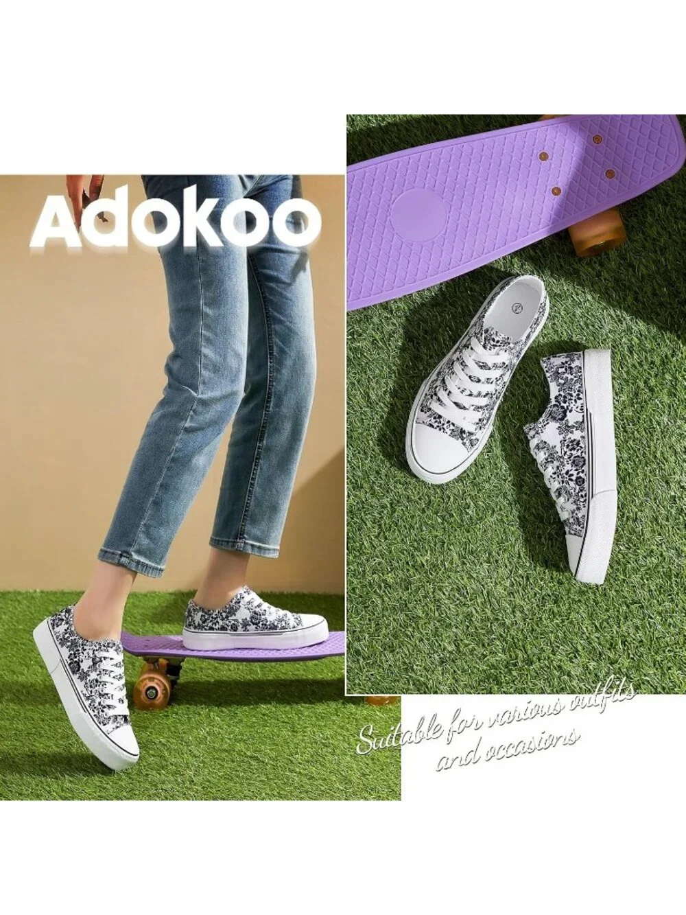 Women's Beige Flower Lightweight Low Top Lace Up Casual Fashion Walking Sneakers
